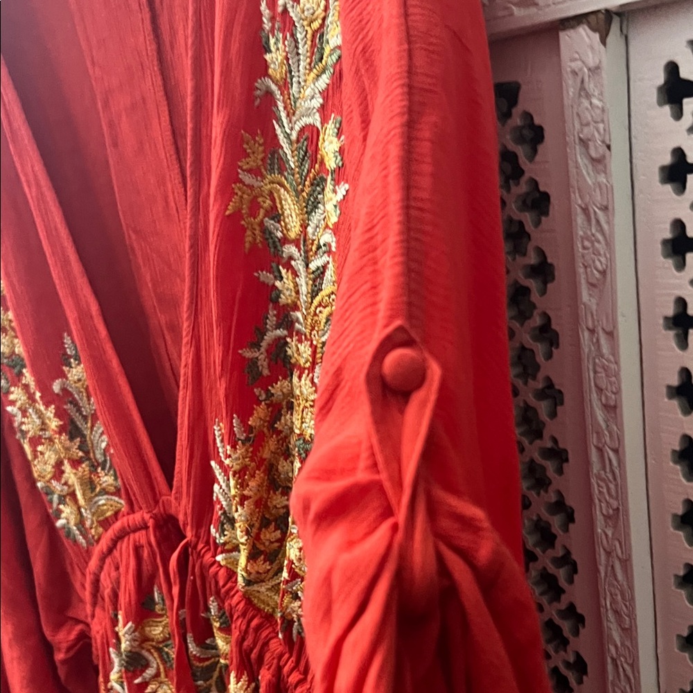 Free People Red Floral Embroidered Tunic - Picture 5 of 6
